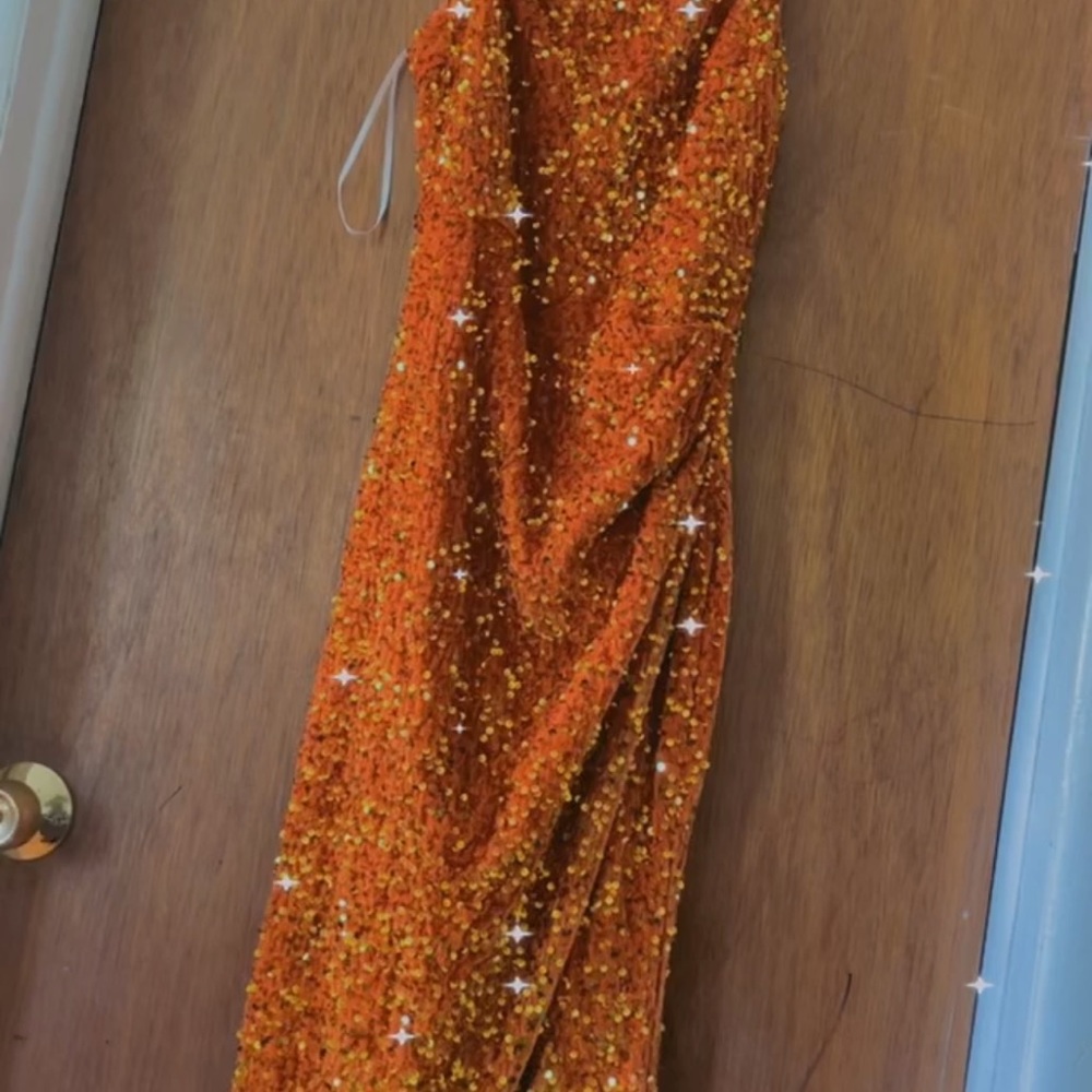 Orange sparkly dress. For prom, weddings, party